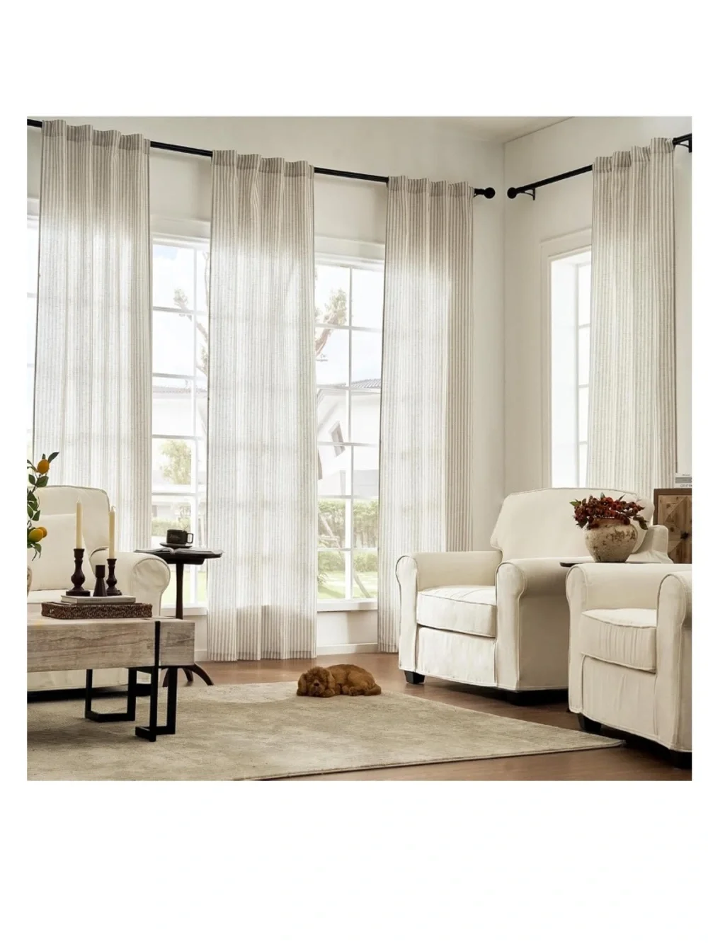 Striped Curtains Light-Filtering Rod Pocket Back Tab - TAUPE GRAY ON BEIGE
